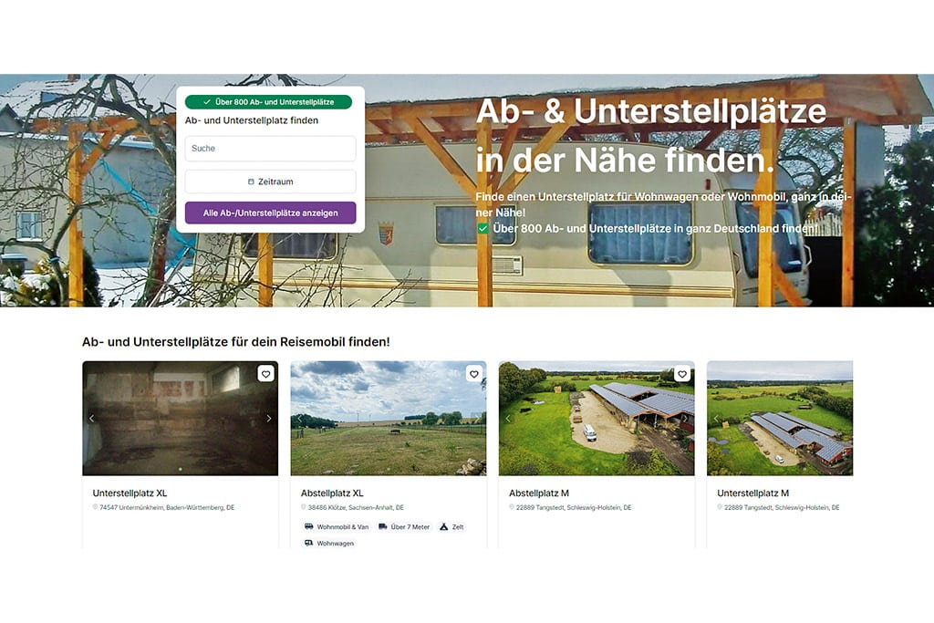 Portal zur Recherche von Abstellplätzen von Wohnmobilen