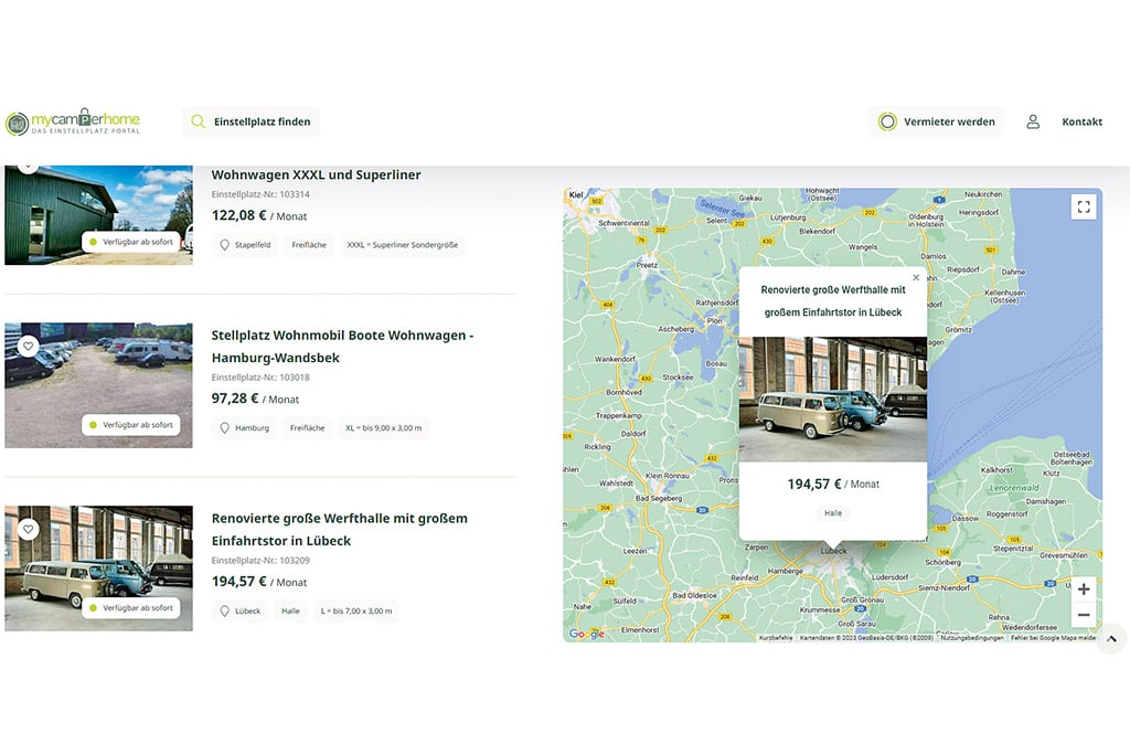 Kartenansichten von Online-Portalen helfen dabei, Abstellplätze für Wohnmobile zu finden
