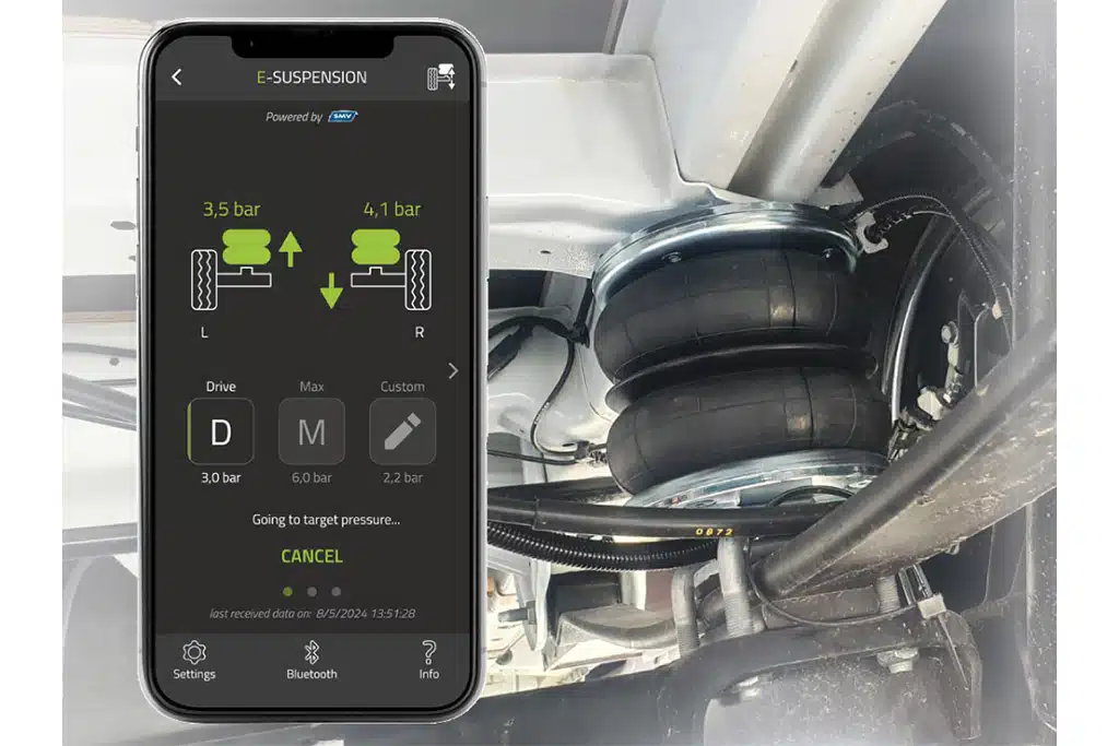 E-Supsension von SMV und E-Trailer, Steuerung der Zusatzluftfeder per App